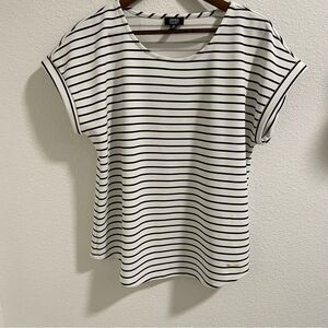 Jones New York White and Black Striped Short Sleeve Tee